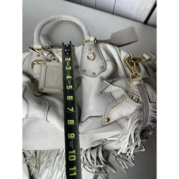 Prada Taupe Gold Leather Antik Cervo Fringe Large Bowler Bag Top Handle - Picture 16 of 16